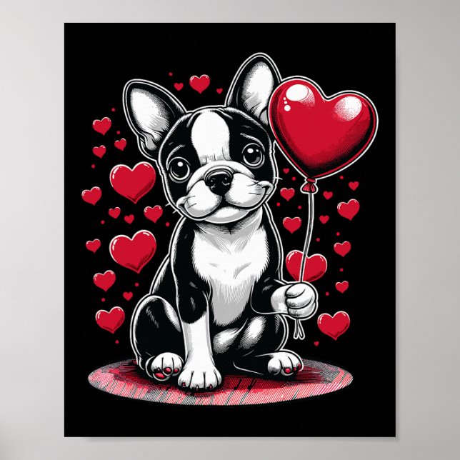 Affiche Boston Terrier chien Saint-Valentin propriétaire d (Devant)
