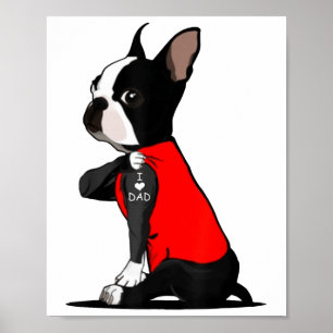 Affiche Boston Terrier Chien Tattoo J'aime papa Famille dr
