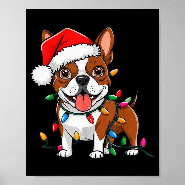 Affiche Boston Terrier Christmas Lights Xmas Dogs Men Wome (Devant)