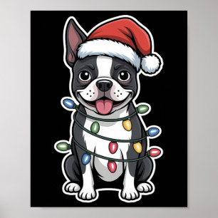 Affiche Boston Terrier Enveloppé Dans Les Lumières De Noël