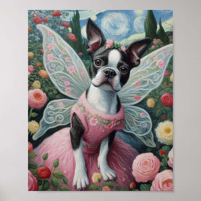 Affiche Boston Terrier Fairy in the Flower Garden (Devant)