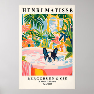 Affiche Boston Terrier in Bathtub Art Print Matisse Style