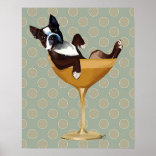 Affiche Boston Terrier in Cocktail Glass