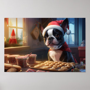 Affiche Boston Terrier Noël Cookies Festive Holiday