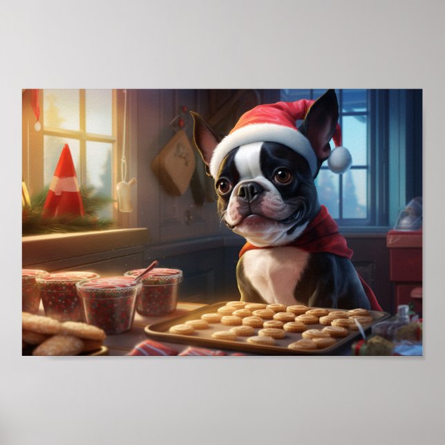 Affiche Boston Terrier Noël Cookies Festive Holiday (Devant)