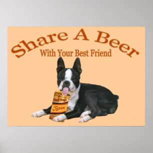 Affiche Boston Terrier Partage Une Bière