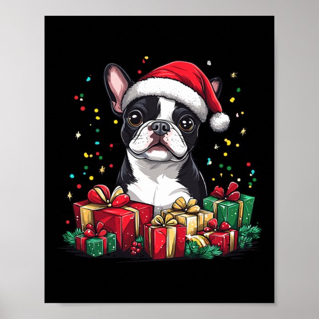 Affiche Boston Terrier Santa Hat Funny Christmas Bostie Do (Devant)