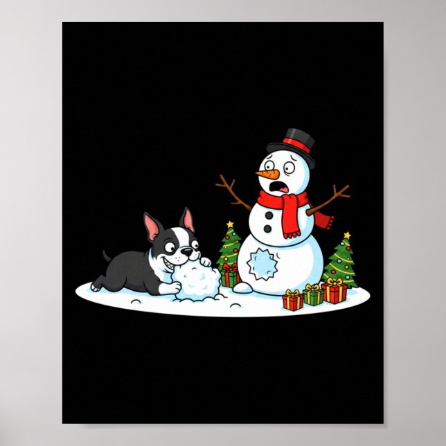 Affiche Boston Terrier Snowman Christmas Tree Xmas Womens  (Devant)