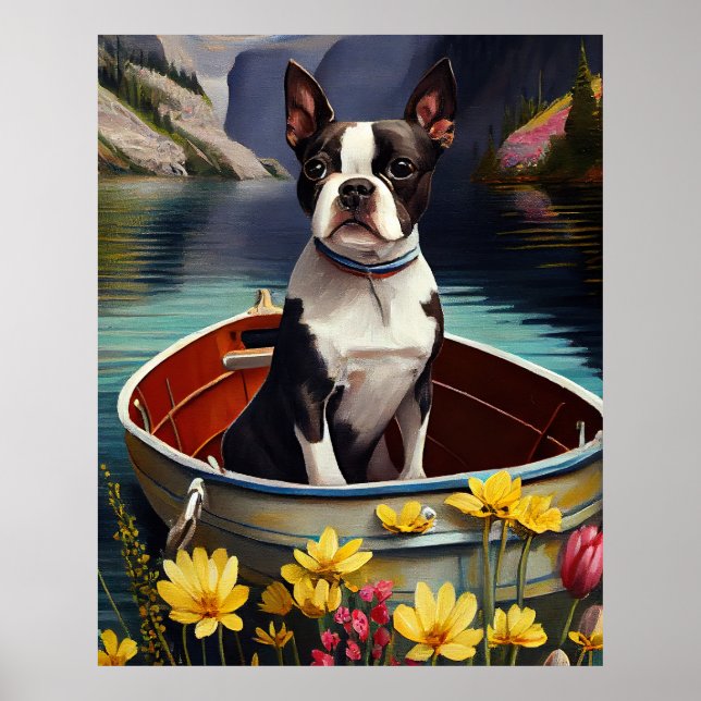 Affiche Boston Terrier sur une rame : une aventure Pittore (Devant)