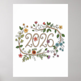 Affiche Botanical 2026 Typography with Flowering Vines