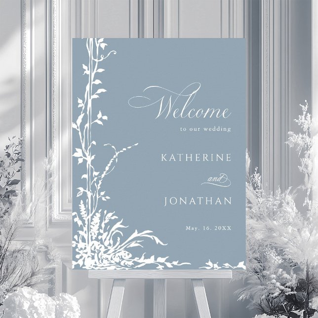 Affiche Botanical Arch Garden Dusty Blue Wedding Welcome (Créateur téléchargé)
