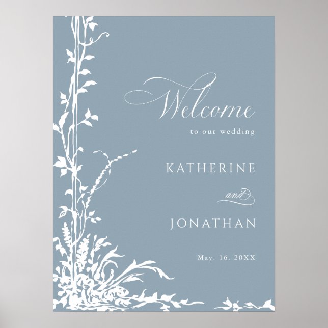 Affiche Botanical Arch Garden Dusty Blue Wedding Welcome (Devant)