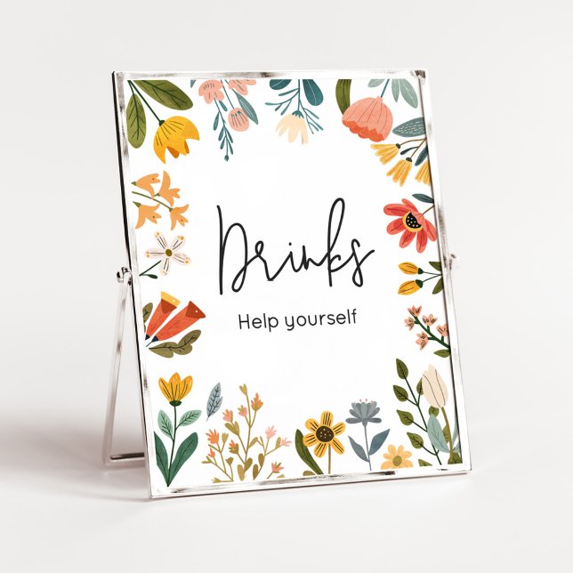 Affiche Botanical Bright Fleur sauvage Baby shower Boisson (Botanical Bright Wildflower Baby Shower Drinks Sign
)