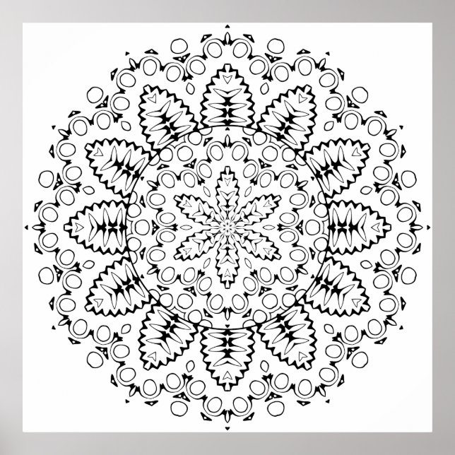 Affiche Botanical Burst Mandala with Petal Ring Design (Devant)