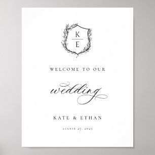 Affiche Botanical Crest Monogram Wedding Welcome