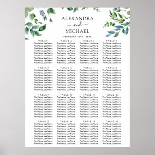 Affiche Botanical Greenery Foliage Wedding Seating Chart
