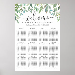 Affiche Botanical Greenery Welcome Mariage Seating Chart