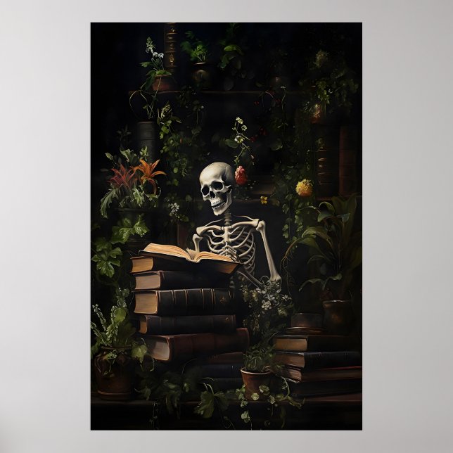Affiche Botanical Skeleton Library Print, Dark Academia (Devant)