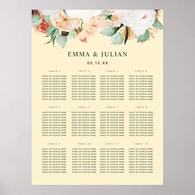 Affiche Botanique Boho Mariage en fleurs jaunes (Devant)