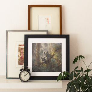 Affiche Botanique curieuses koalas dans l'eucalyptus