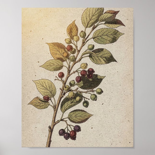 Affiche botanique de branche d'amélanchier aux fru (Devant)