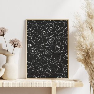 Affiche Botanique élégant blanc de noir de motif de dessin