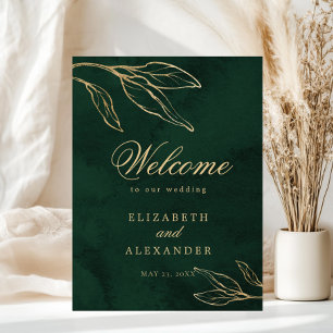 Affiche Botanique Emerald Gold Elegant Wedding Welcome