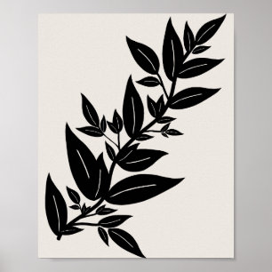 Affiche Botanique feuille Beige Et Noire