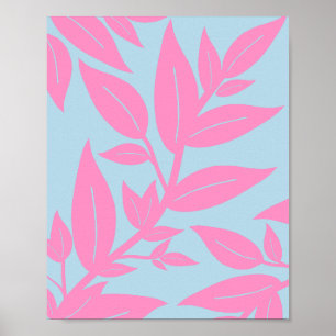 Affiche Botanique Feuille Rose Et Bleu