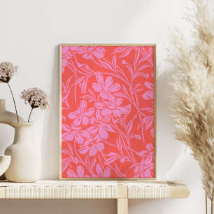 Affiche Botanique Floral Boho Art Design en rose et rouge
