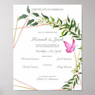 Affiche Botanique Géométrique avec Feuilles et papillon