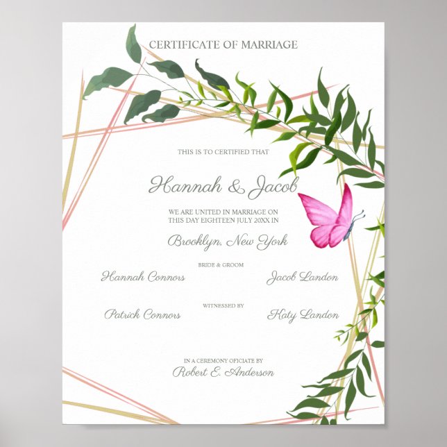 Affiche Botanique Géométrique avec Feuilles et papillon (Devant)