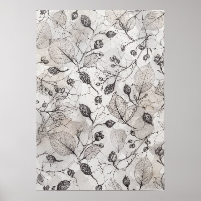 Affiche botanique monochrome de feuilles de squele (Devant)
