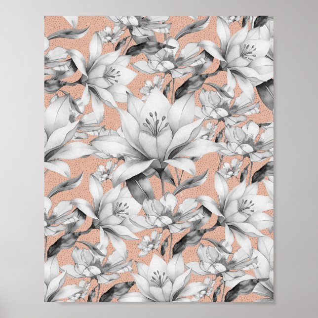 Affiche Botanique noir blanc rose or parties scintillant f (Devant)