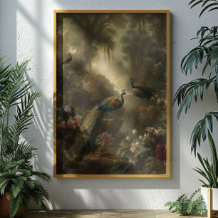 Affiche Botanique : trois paons dans le jardin anglais