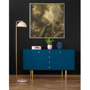 Affiche Botanique : trois paons dans le jardin anglais