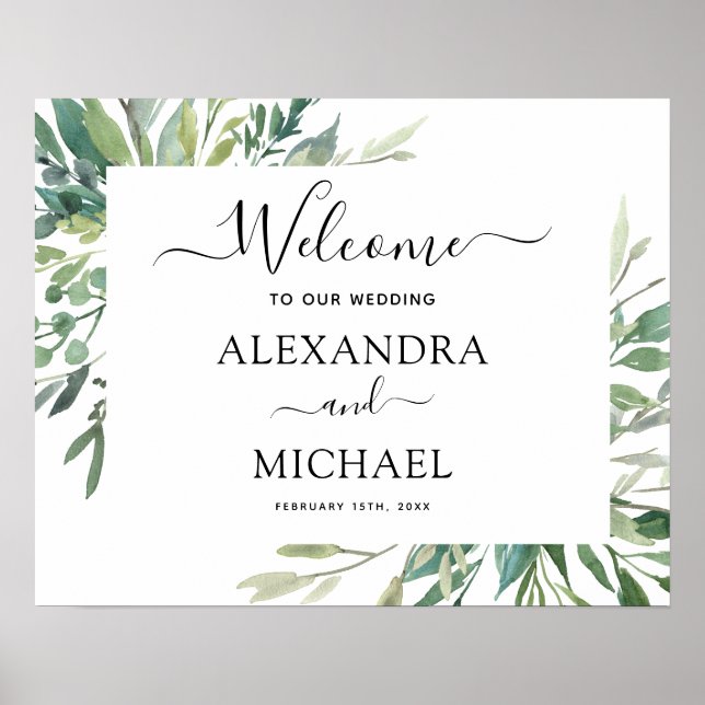 Affiche Botanique Verdure Feuillage Aquarelle Mariage Post (Devant)
