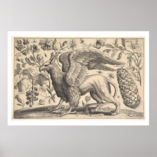 Affiche Botanique vintage de mythologie grecque de griffon