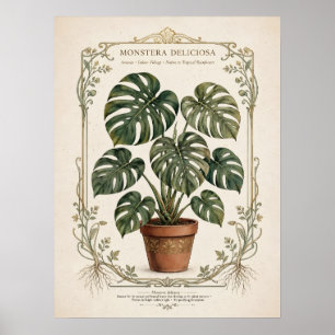 Affiche botanique vintage Monstera Deliciosa