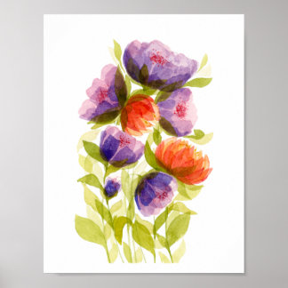 Affiche Botaniques Aquarelle Corail Violet