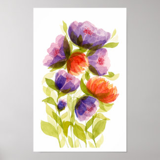 Affiche Botaniques Aquarelle Corail Violet
