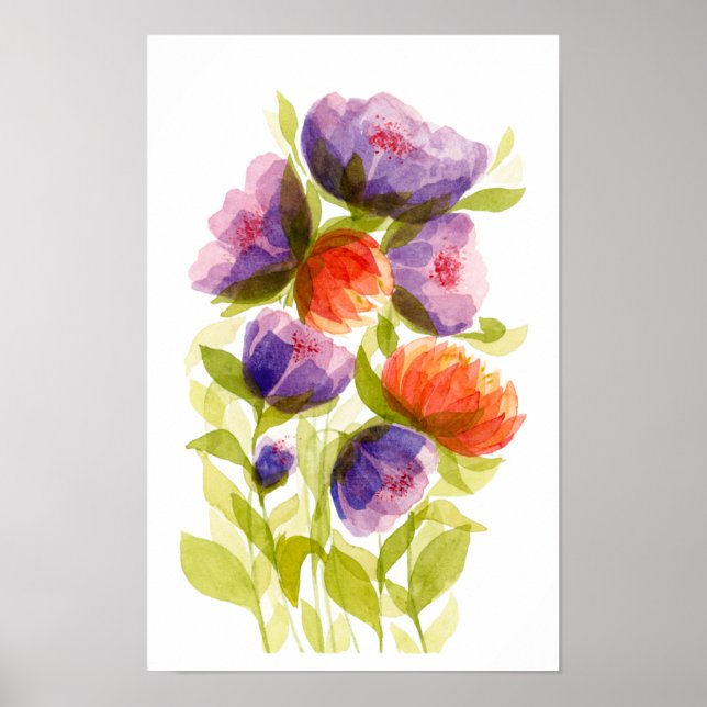 Affiche Botaniques Aquarelle Corail Violet (Devant)