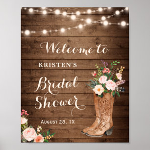 Affiche Botte Rustique Cowgirl Boots Floral Lumières Fête 