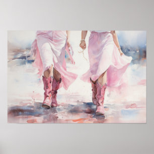 Affiche Bottes de cow-girls branchées aquarelle marchant s