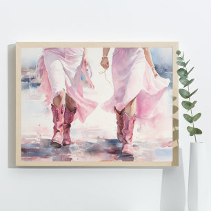 Affiche Bottes de cow-girls branchées aquarelle marchant s