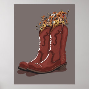 Affiche Bottes de cowboy avec fleurs sauvages
