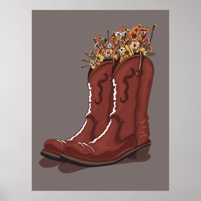 Affiche Bottes de cowboy avec fleurs sauvages (Devant)
