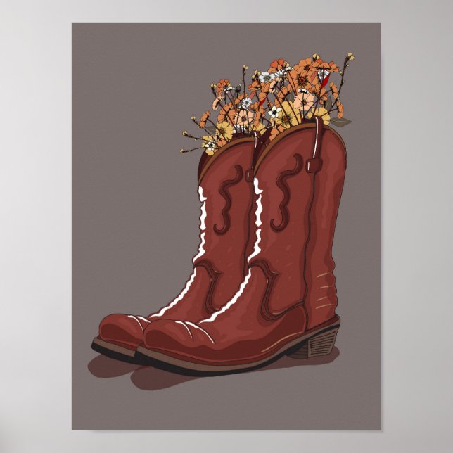 Affiche Bottes de cowboy avec fleurs sauvages (Devant)