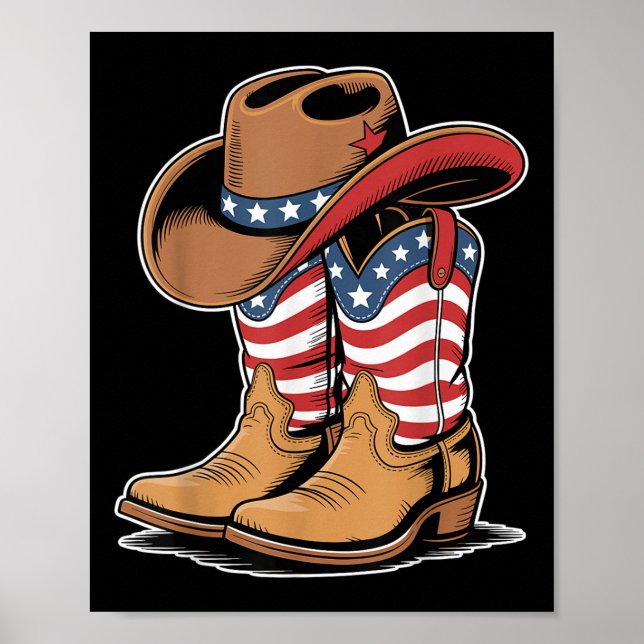 Affiche Bottes de cowboy drapeau américain patriotique occ (Devant)