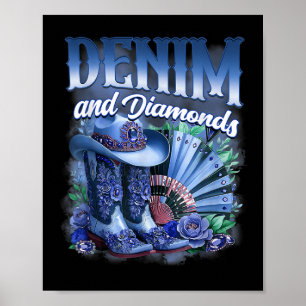 Affiche Bottes de cowgirl country western en denim et diam